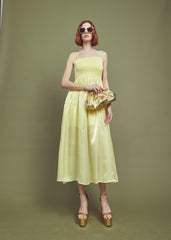 Sabrina Smocked Empire-Line Midi Dress -Lemon