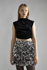 Large Pewter-Sequin Mini-Skirt