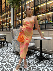 Orange-Yellow Tie-Die Cami Slip Midi-Dress