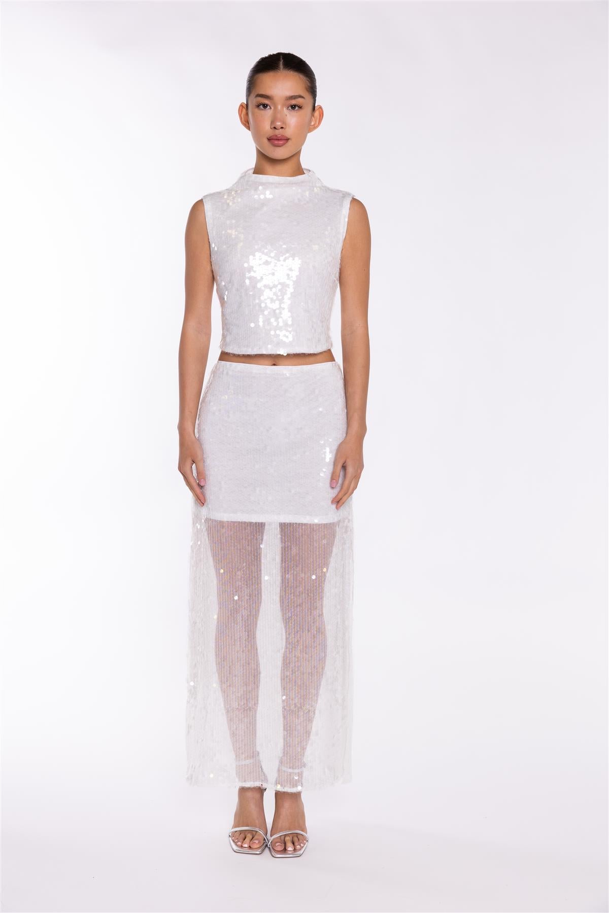 Transparent-Sequin Side-Split Midaxi-Skirt