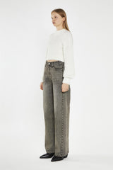 Dirty-Grey Wide-Leg Mid-Rise Jeans