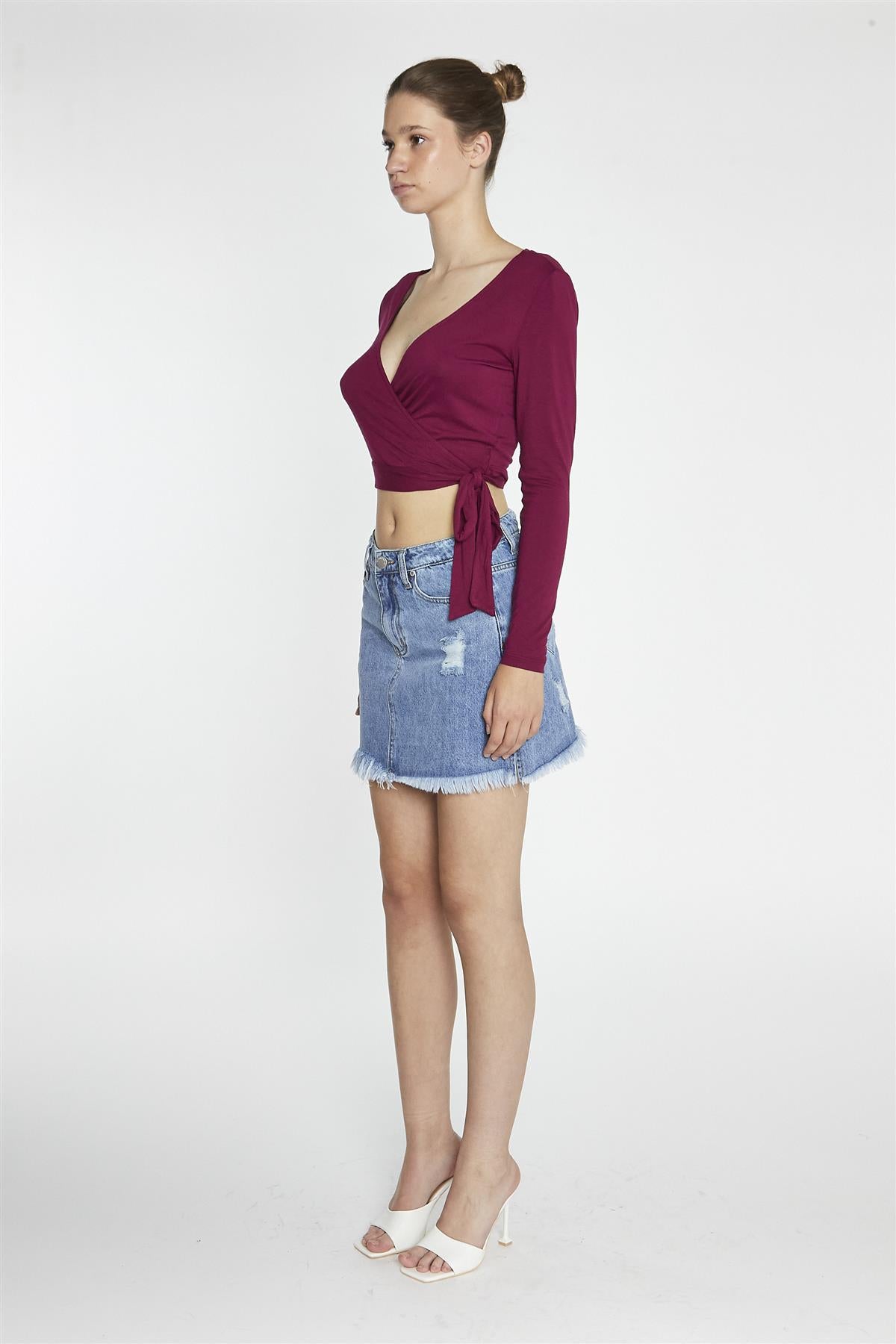 Burgundy Wrap Crop-Top