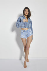 Bleach Stonewash Distressed Denim Shorts