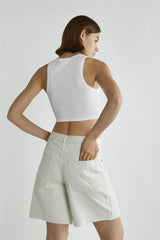 Bleach-White Denim Cut-Off Long Shorts