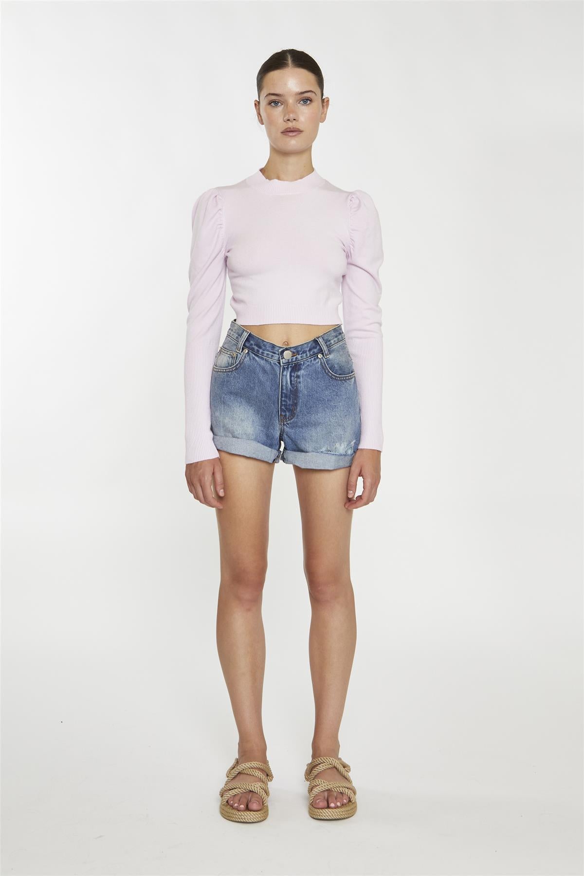 Soft-Pink High-Neck Crop-Jumper