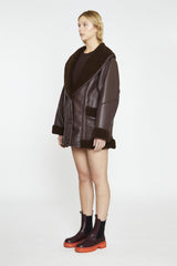 Rich-Brown Oversized Faux-Shearling -Coat