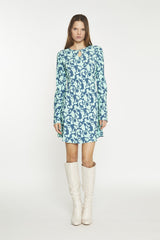 Green Abstract-Bubble Long-Sleeve Mini-Dress