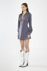 Charcoal Grey Corset Shirt Mini-Dress