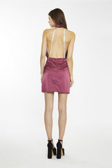 Dark-Raspberry Sateen Diamante Strap Mini-Dress