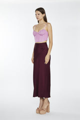 Deep-Burgundy Sateen Side-Split Maxi-Skirt