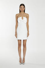 Off-White Satin Strapless Bow Mini-Dress