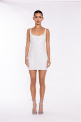 White Iridescent-Sequin Corset Mini-Dress