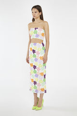 Multi-Flower Mesh Pencil Maxi-Skirt