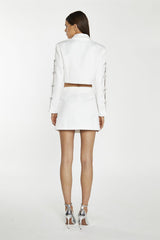 Off-White Satin Diamante Bow Crop-Blazer