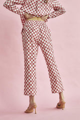 Rose-Checkerboard Flower Cropped-Trousers