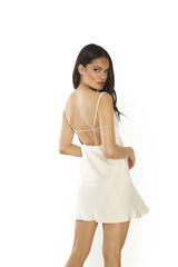 Light-Stone Satin Strappy Back Mini-Dress