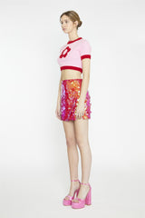 Red Large-Sequin Mini-Skirt