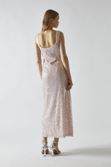 Pink-Silver Sequin Square-Neck Bias-Cut Midaxi-Dress