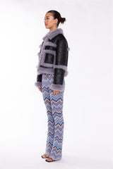 Black Steel-Grey Shearling Trim Cropped-Jacket