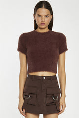 Brown Satin Cargo Mini-Skirt