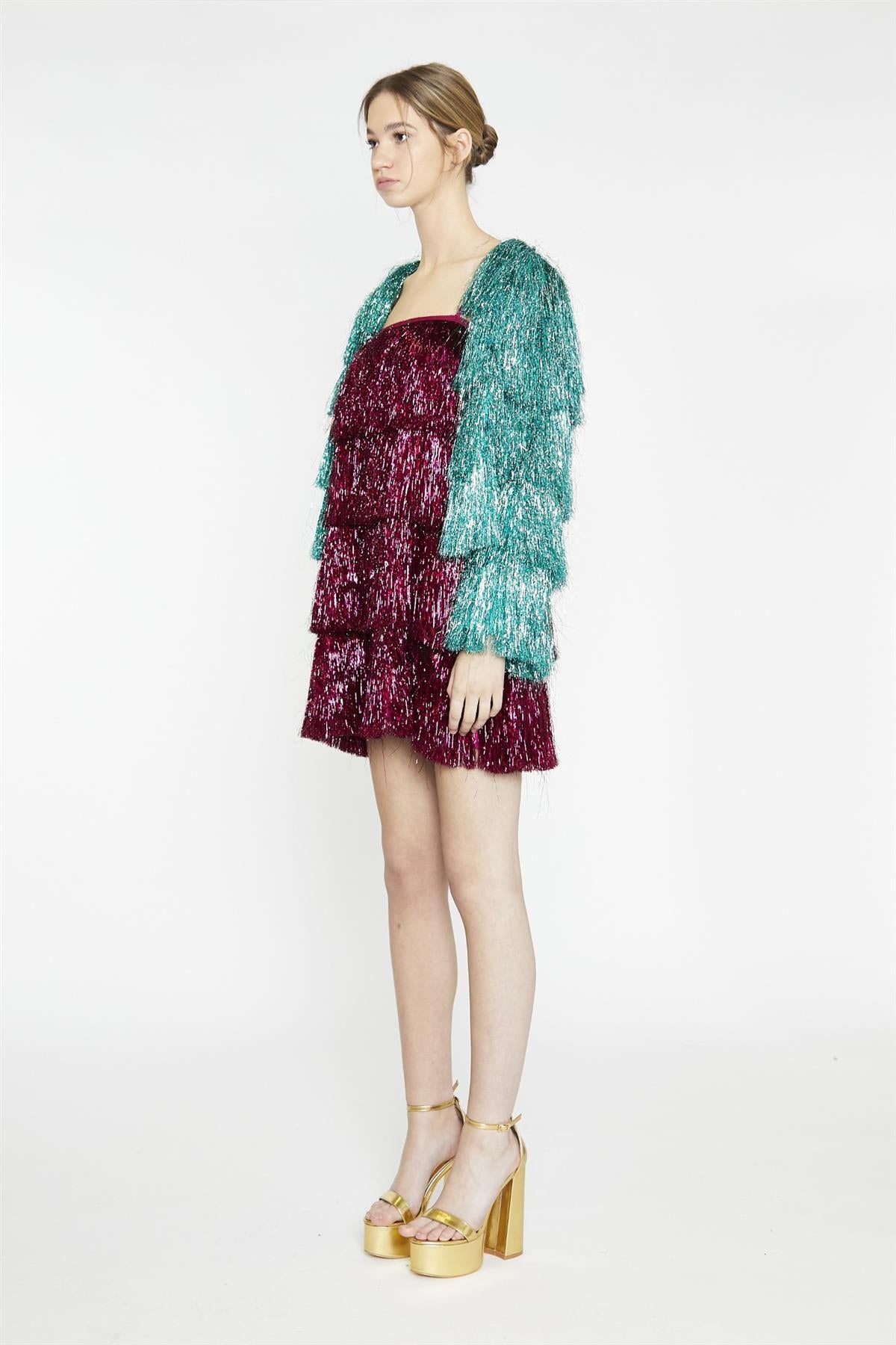 Teal Tinsel Fringe Jacket