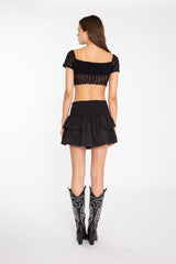 Black RaRa Smocked-Waist Mini-Skirt