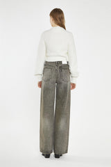 Dirty-Grey Wide-Leg Mid-Rise Jeans