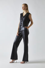 Black-PU  Flared-Trousers