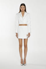 Off-White Satin Diamante Bow Mini-Skirt