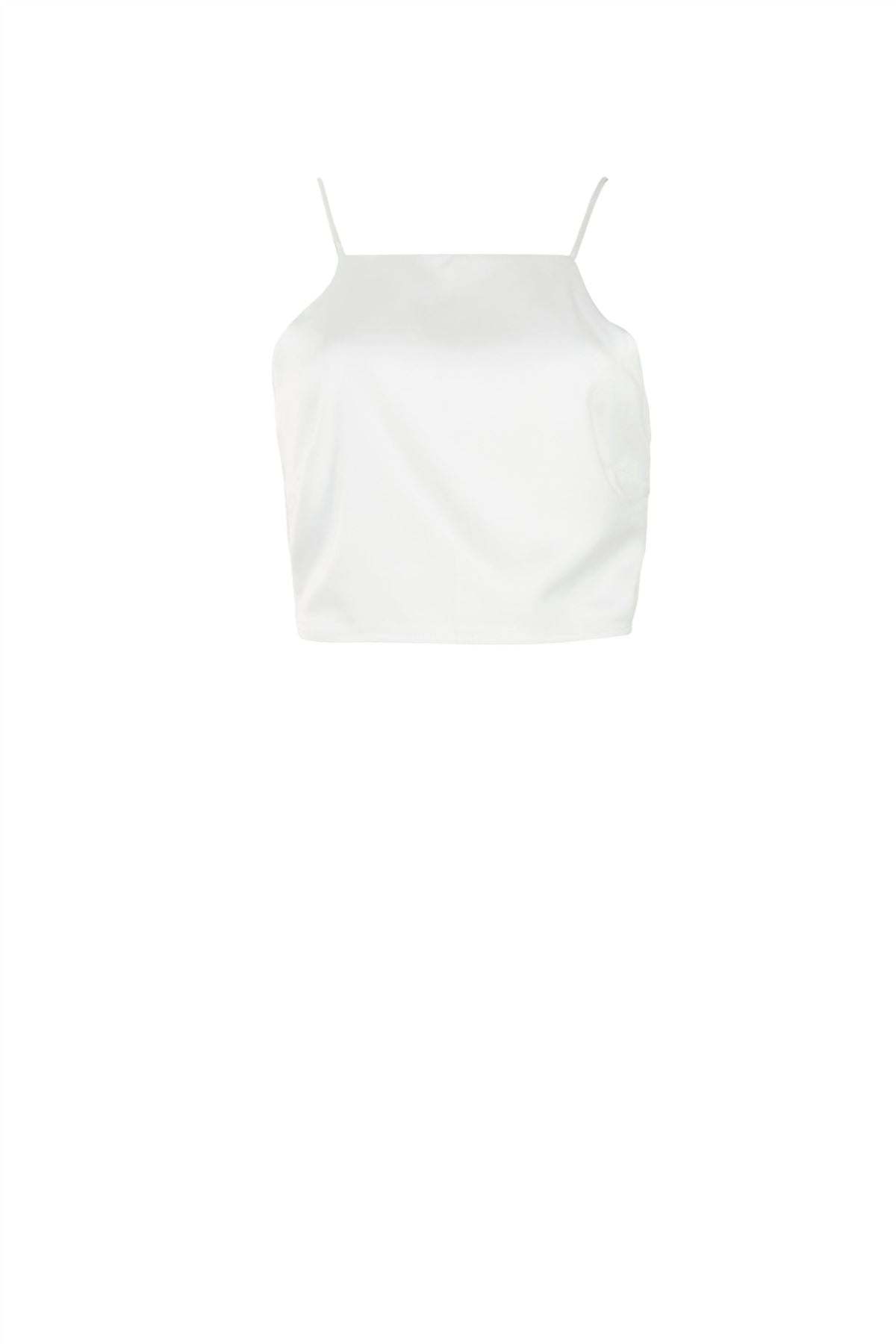 White-Satin Tie-Back Crop-Top