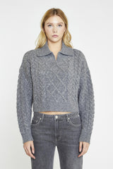 Dark-Grey Marl Collared Cable Knit Jumper