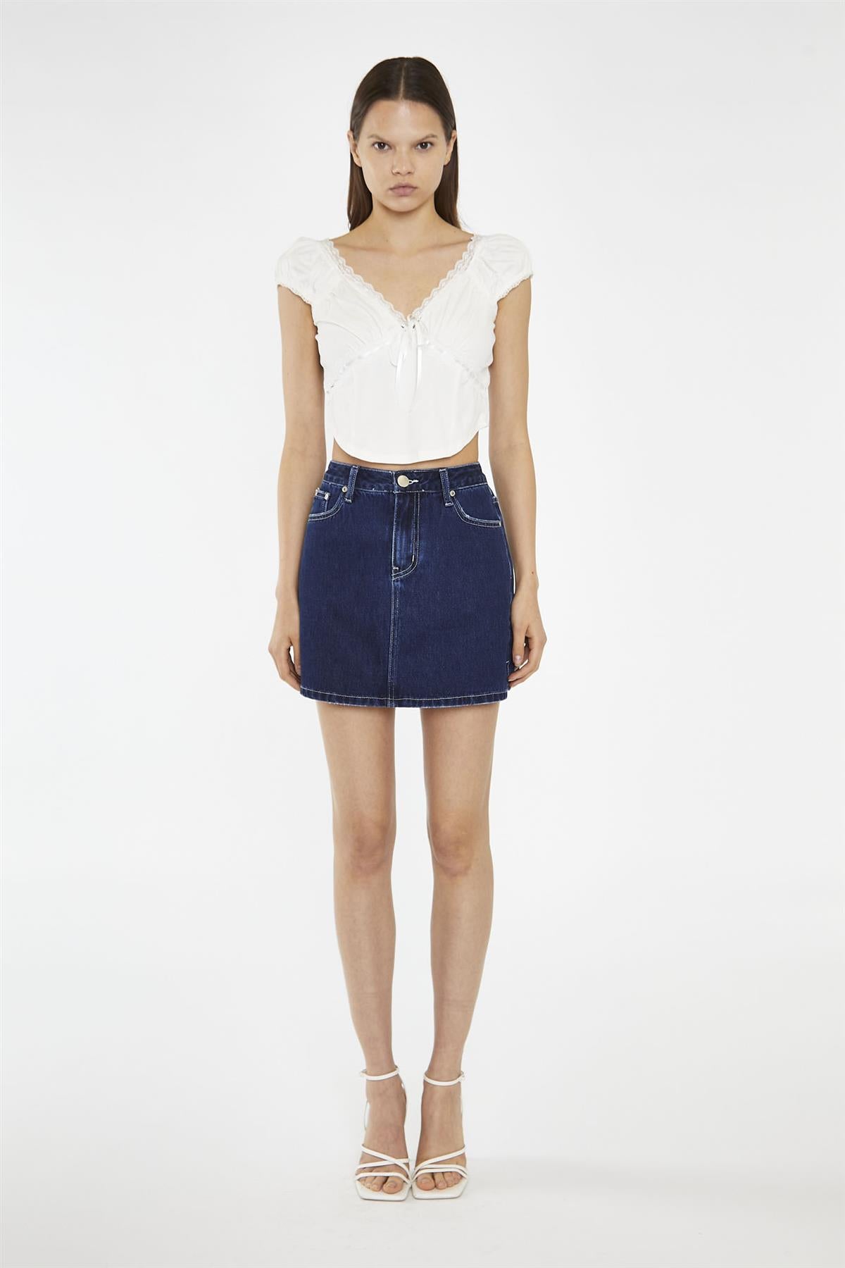 Indigo Stonewash Side Split Denim Mini-Skirt