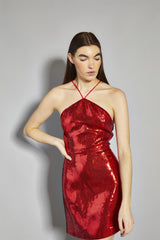 Red Sequin Halter Neck Mini Dress