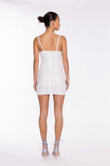 White Iridescent-Sequin Corset Mini-Dress