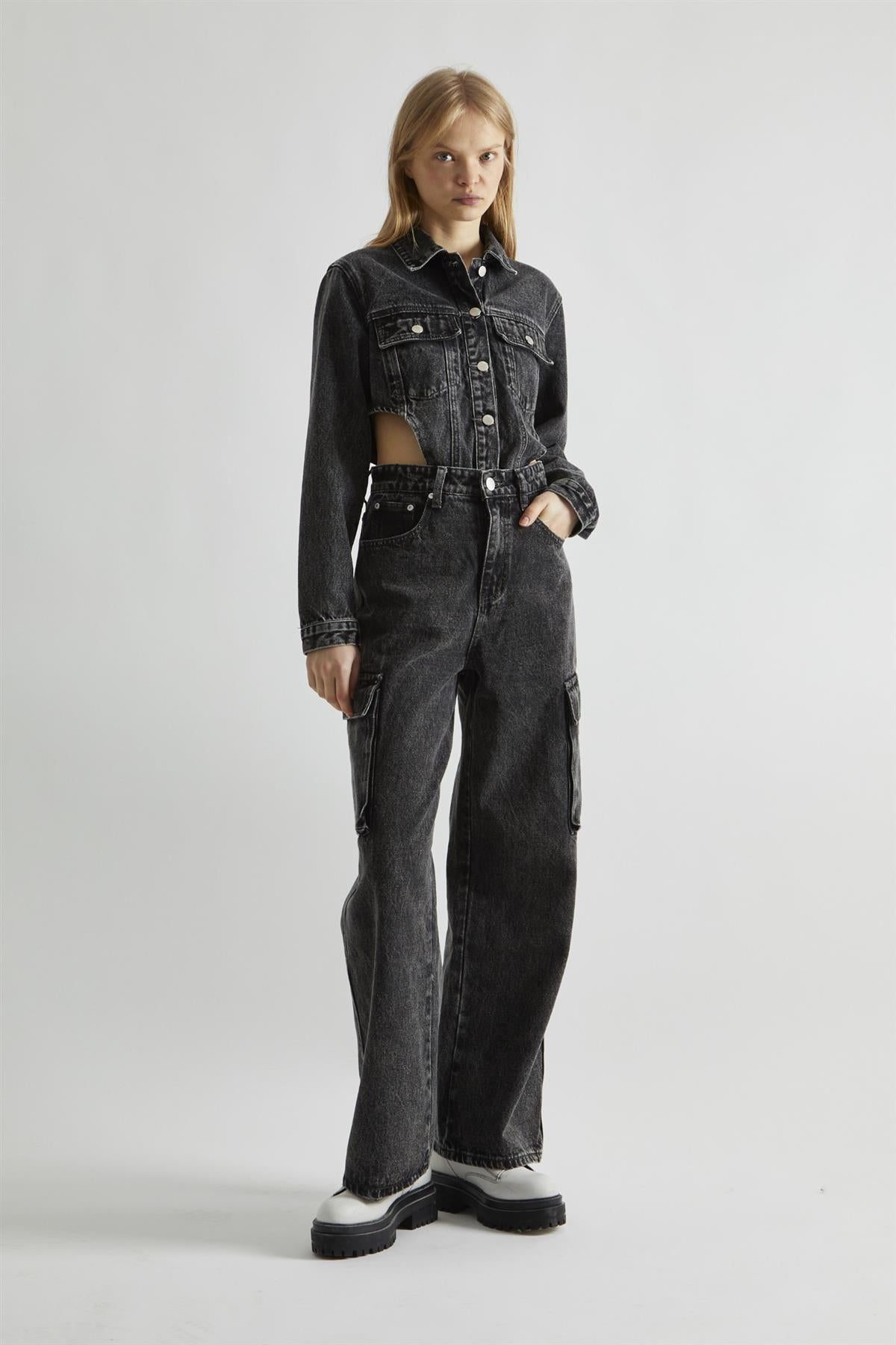 Black Stonewash-Denim Bodysuit