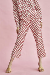 Rose-Checkerboard Flower Cropped-Trousers