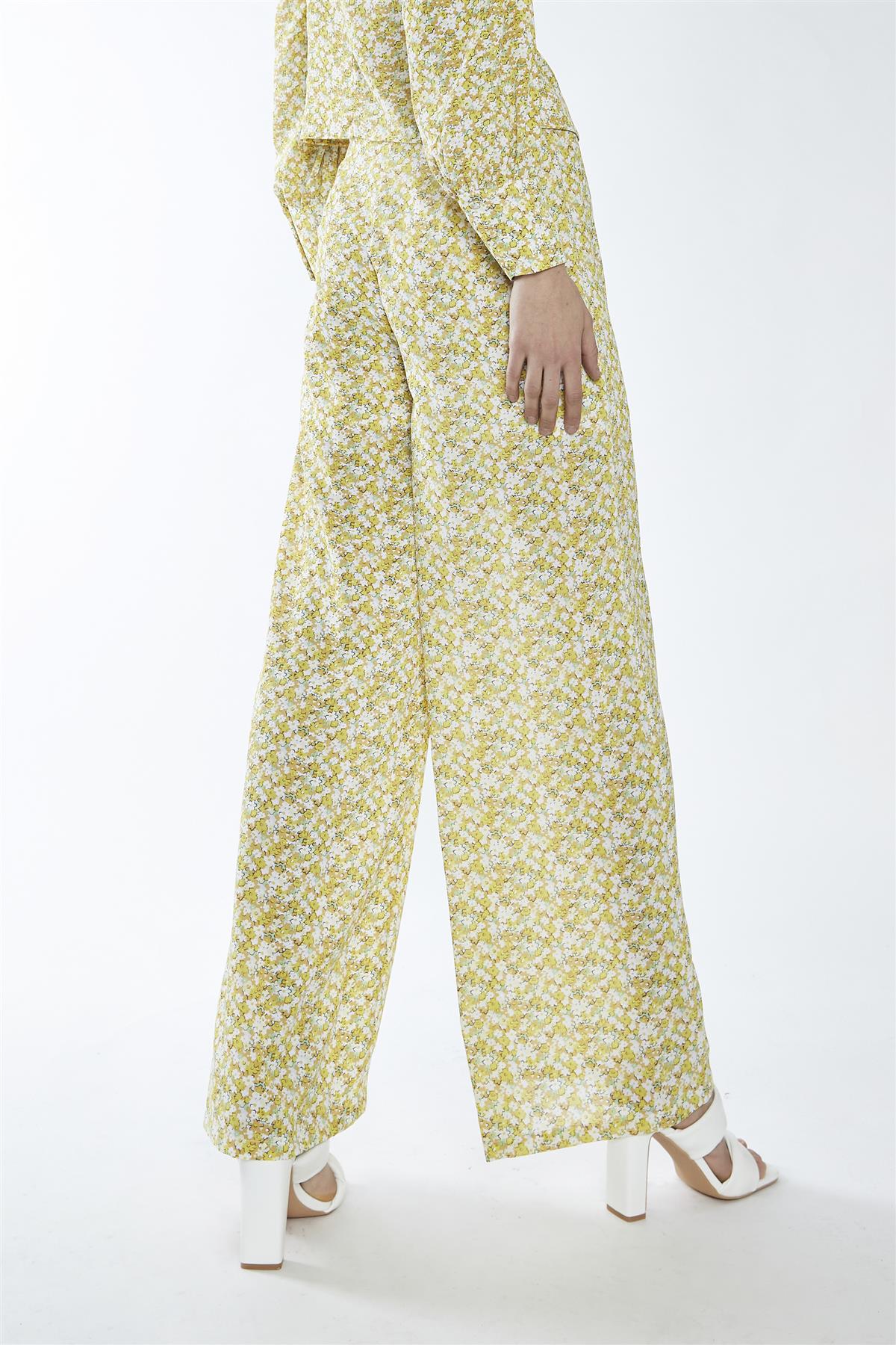 Yellow-Mustard Ditsy Wide-Leg Trousers