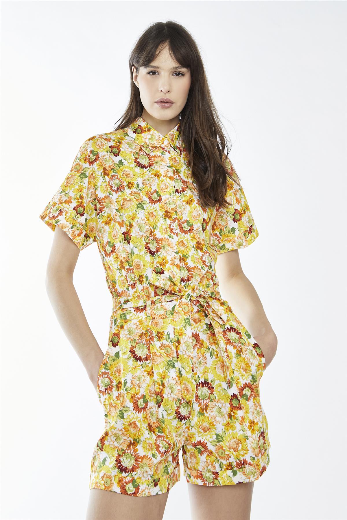 Sunflower Floral Belted Playsuit