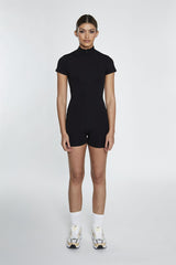 Black Half-Zip Short-Unitard