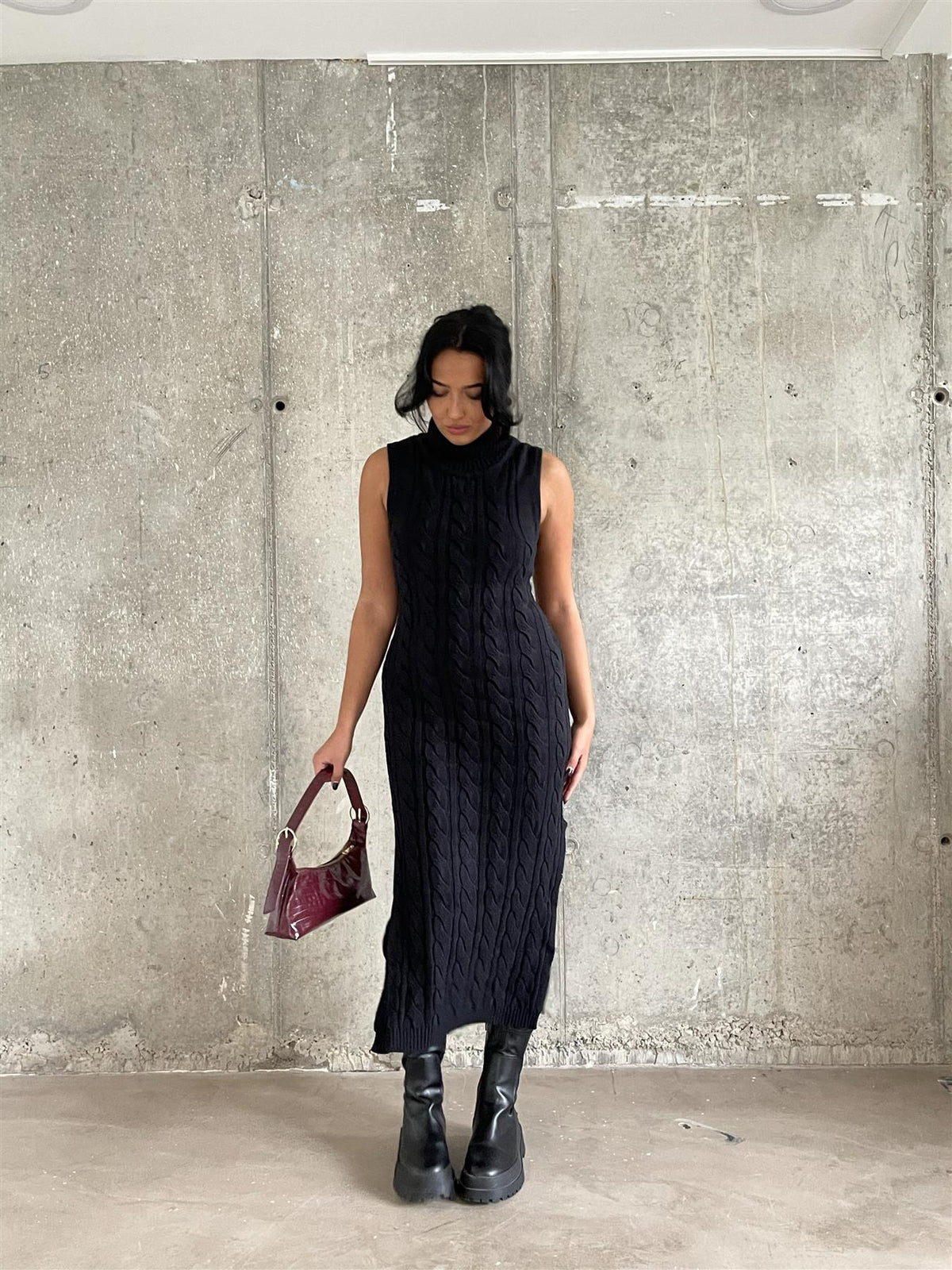 Black Roll-Neck Midi-Dress