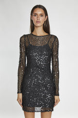 Black Sequin Mesh Mini-Dress