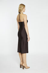 Dark Brown Square Halterneck Midi-Dress