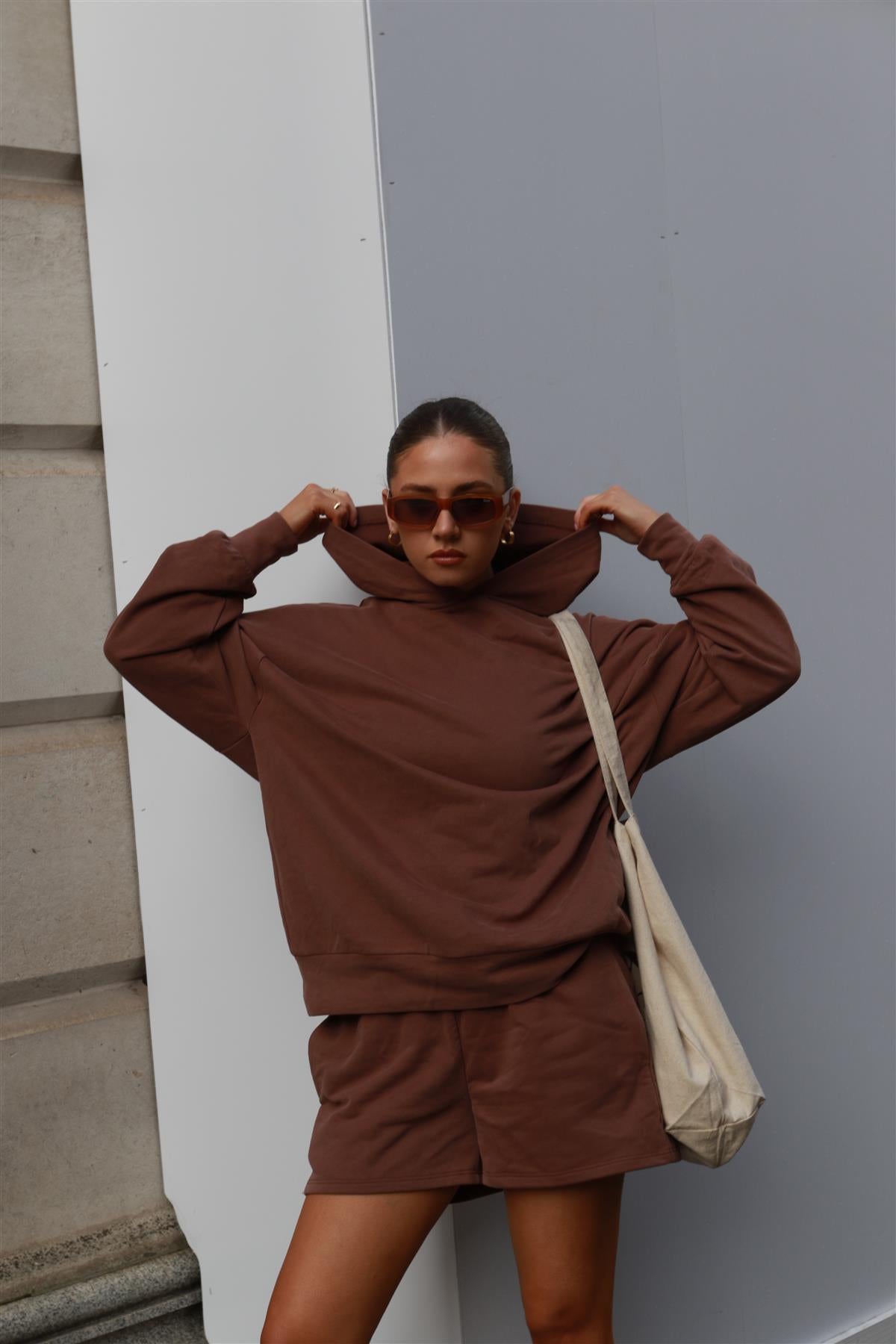 Agon Lounge Boxy Oversized Hoodie - Coffee