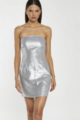 Matt-Silver Sequin Strapless Mini-Dress