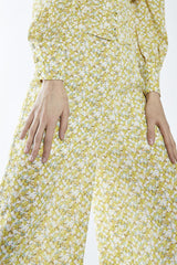 Yellow-Mustard Ditsy Wide-Leg Trousers