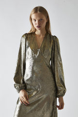 Black Gold Metallic V-Neck Maxi-Dress