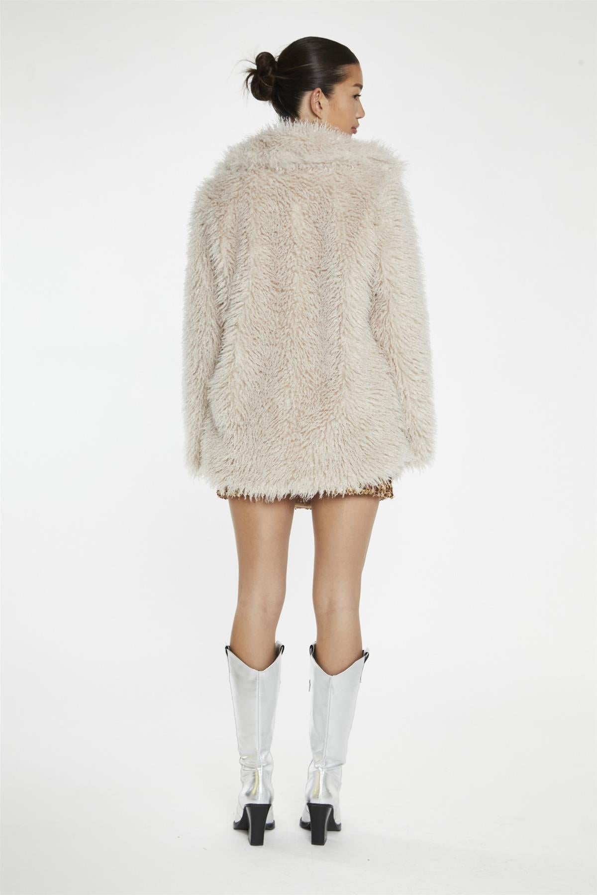 Light-Stone Faux Fur -Coat