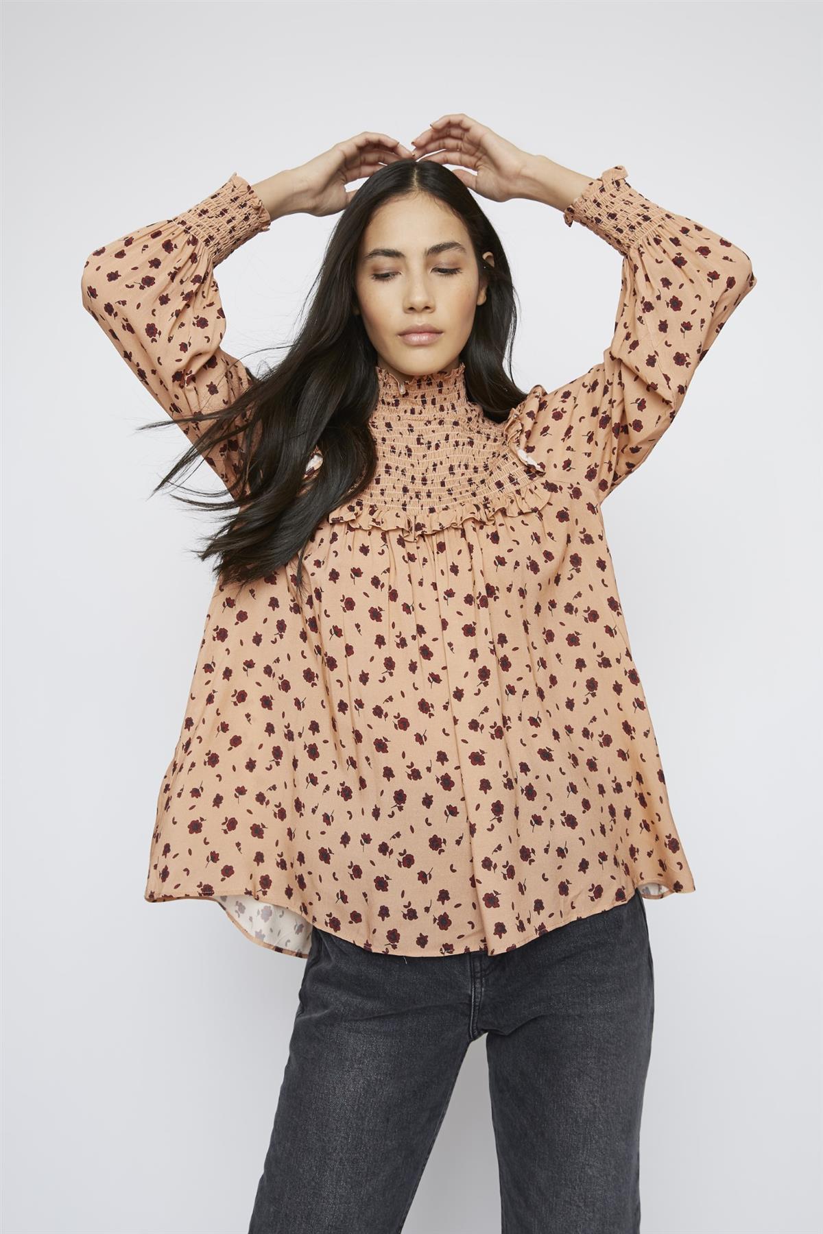 Peach Spotted Long Sleeve Blouse