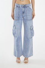 Light Stonewash Cargo Wide-Leg-Jeans