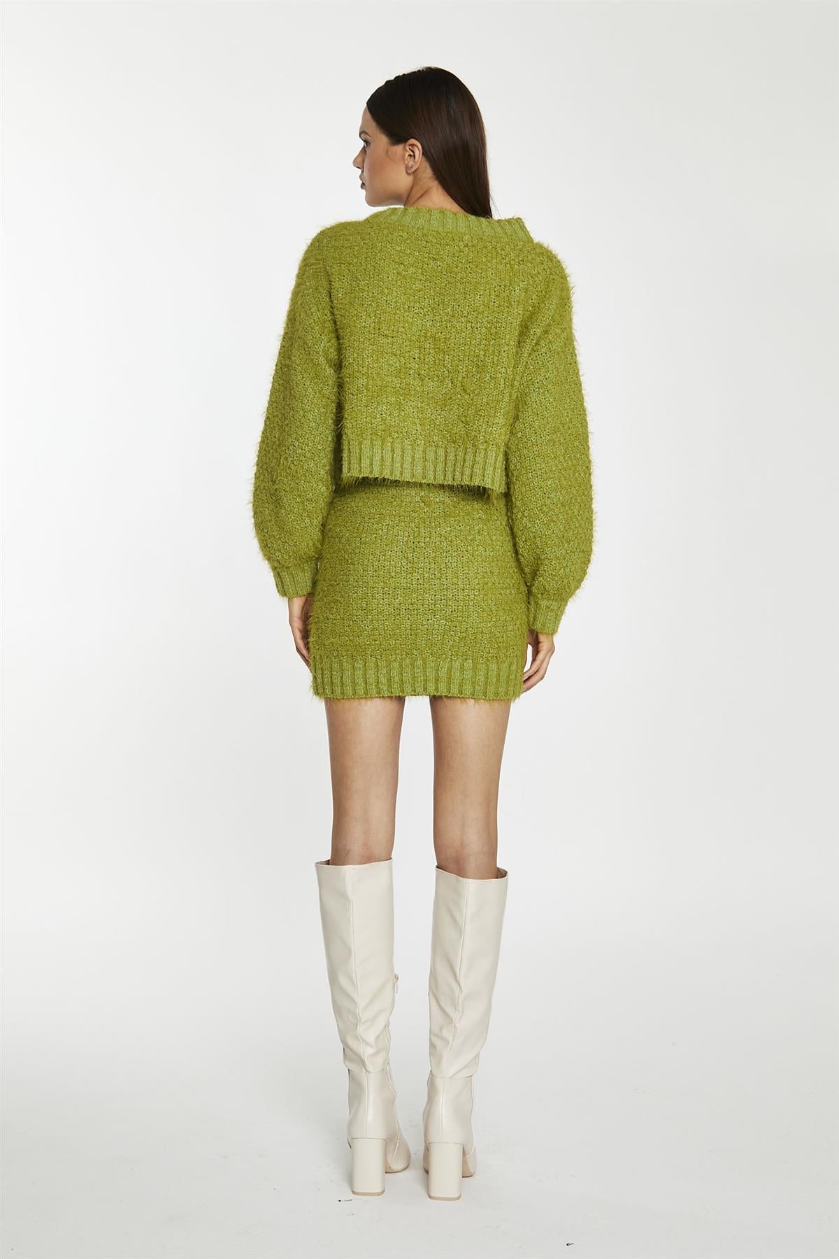 Grass-Green Cable-Knit Long Sleeve Jumper